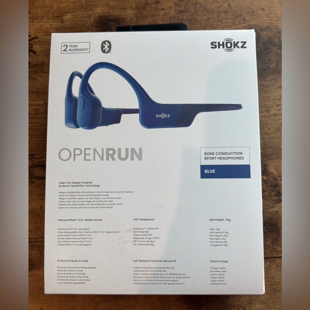 Shokz OpenRun Bone Conduction Headphones Blue Wireless Sport NEW - Picture 2 of 4